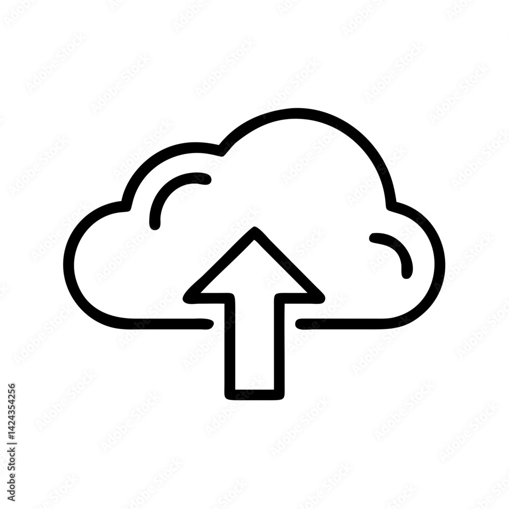 Poster cloud storage management - upload file icon in minimalist style