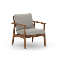 Modern Light Grey Upholstered Armchair with Wooden Frame