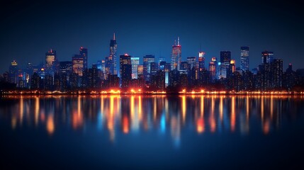 Fototapeta premium Night City Skyline Reflection