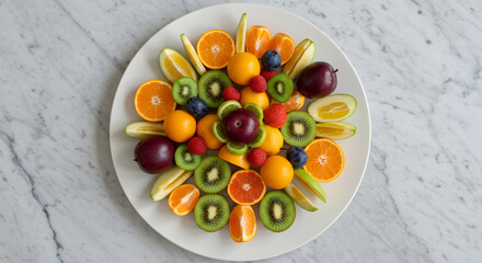 Exotic Fruit Platter Arrangement On Marble Background Healthy Gourmet Food