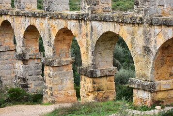 well-preserved roman aqueduct les Ferreres near town Tarragona,Spain