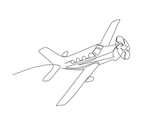 Old arplane in single line draw illustration. Continuous one line drawing of retro aeroplane  Editable stroke.