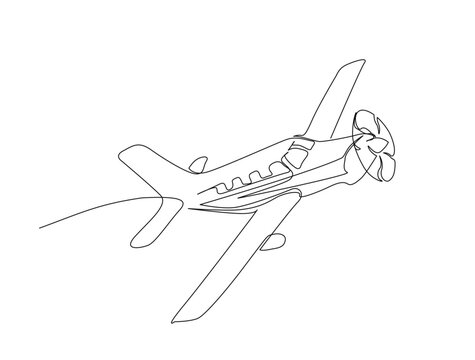 Old arplane in single line draw illustration. Continuous one line drawing of retro aeroplane  Editable stroke.