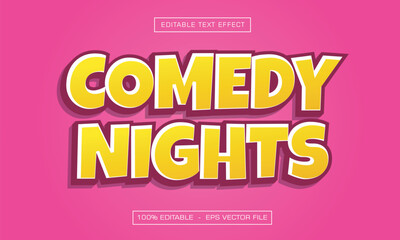 Comedy nights text effect with pink background