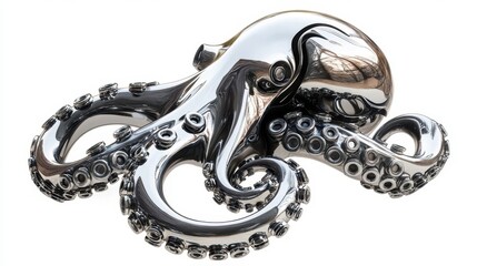 Fototapeta premium A polished, chrome octopus sculpture with intricate details.