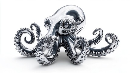 Fototapeta premium A polished, chrome octopus sculpture, showcasing intricate details.
