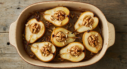 Baked Pears With Walnuts Elegant Dessert Presentation For Fine Dining