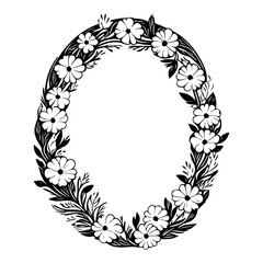 Floral Black Frame with daisy on white background