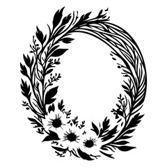 Elegant Floral Wreath Illustration in Black Color