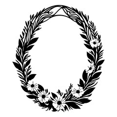 Elegant Floral Wreath Black and White Illustration