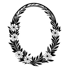Monochrome Floral Wreath Frame with Leafy Details