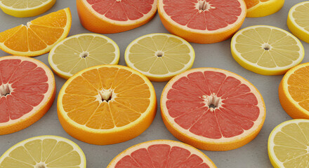 Assorted Citrus Fruit Slices Freshness Display For Juice Or Beverage