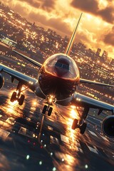 The magnificent aircraft preparing to take off under the sunshine