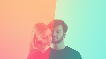 Tender Moments – Minimalist Couple Embrace with Pastel Gradient