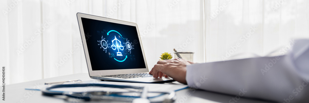 Poster ai ethics responsibility standard law and rules on computer screen provide report of ai ethic transp