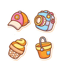 Pool Party Stickers Doodle Color Vector Collection