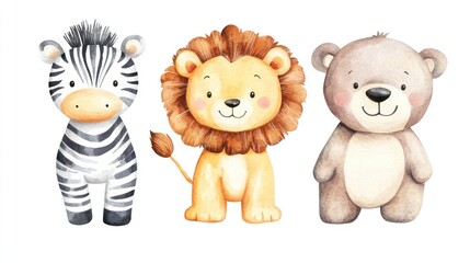Cute safari animals watercolor illustration, perfect for kids' room decor