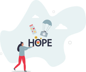 nonprofit work of tiny people and hope word.flat character life .