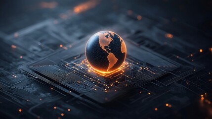 Global technology network.  Earth on a circuit board