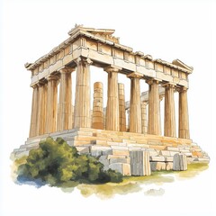 Fototapeta premium Acropolis of Athens. Acropolis of Athens hand drawn watercolor illustration