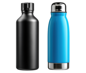 Drinkware, Durable and insulated water bottles in black and blue colors, perfect for outdoor activities and hydration.

