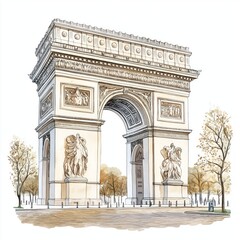 Obraz premium Arc de Triomphe. Arc de Triomphe hand drawn watercolor illustration