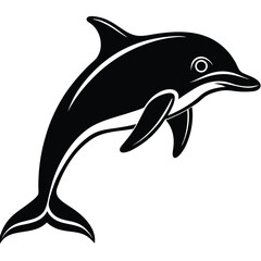 Fototapeta premium A sleek, black silhouette of a dolphin leaping. Simple, elegant design, showcasing the dolphins graceful form against a white background. Marine wildlife art.