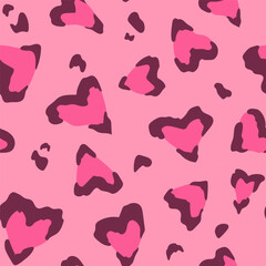 Pink Leopard Hearts Seamless Pattern, cute trendy bright texture imitating cheetah's spots, but heart-shaped. Funny romantic playful style.
