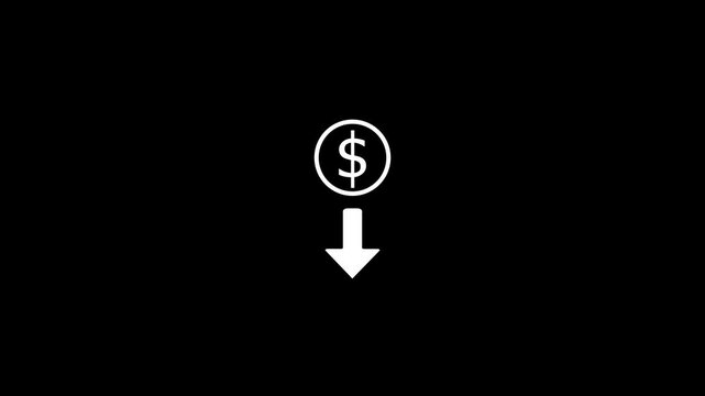 Cost icon. Striking design ideal for web, print files, online design, commercial use, economics,Money reduction icon. Dollar currency price drop concept.