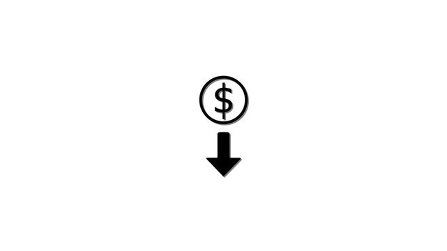 Cost icon. Striking design ideal for web, print files, online design, commercial use, economics,Money reduction icon. Dollar currency price drop concept.