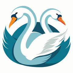 Swan birds set shilhotee vector with white background
