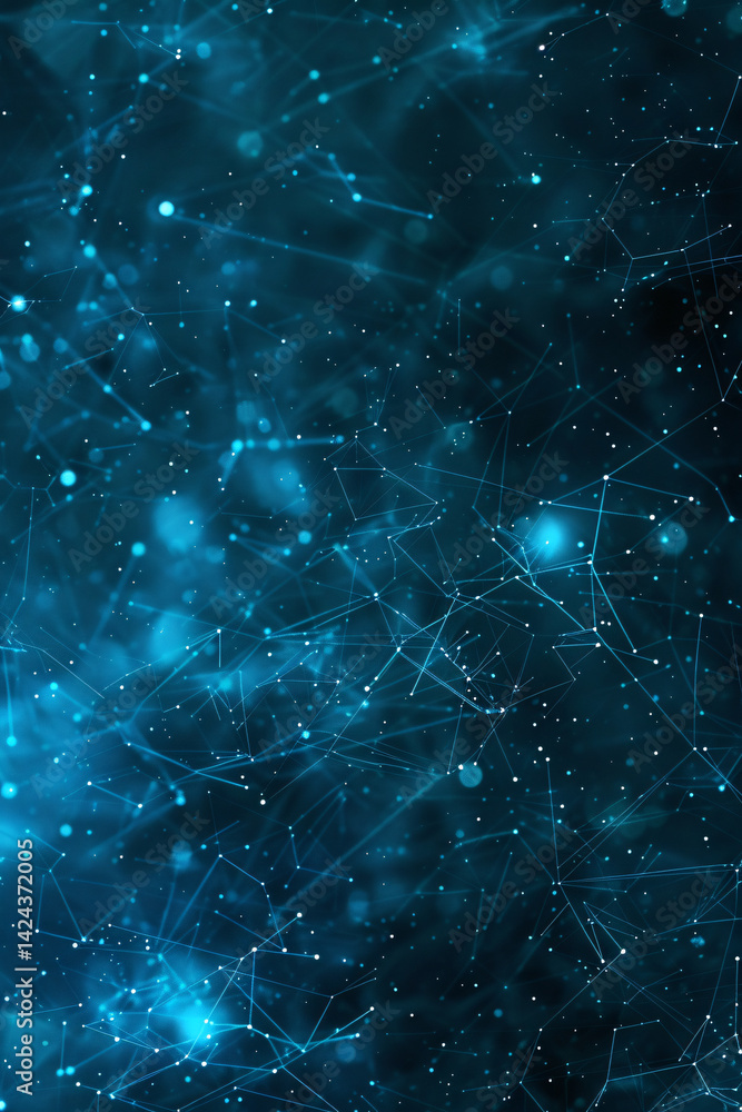 Poster Interconnected nodes and lines representing communication and data flow in a complex technological network