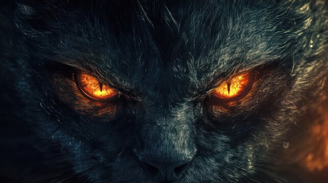 Fierce cat eyes in dark background. Possible use fantasy art or horror design