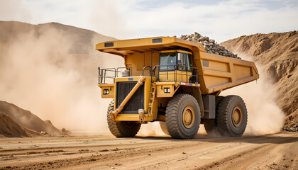 Large Mining Truck on Dusty Construction Site