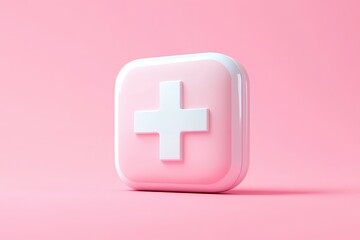 Obraz premium Pink square button with a white plus sign.