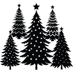 Obraz premium Silhouette Christmas Trees with Stars and Decorations