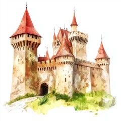 Fototapeta premium Corvin Castle. Corvin Castle hand drawn watercolor illustration