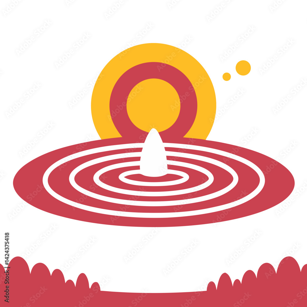 Poster a single drop creates peaceful ripples in a calm pond at sunset, evoking serenity and tranquility wi