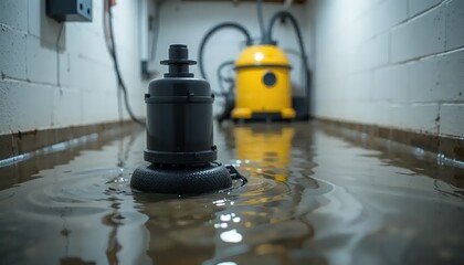 Water removal from flooded basement with pump
