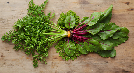 Freshly Harvested Carrots And Beets Displayed On Rustic Wooden Surface