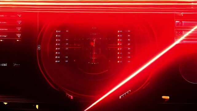 Red neon lines suddenly appear on a black background, futuristic HUD interface in minimalism and aggression style