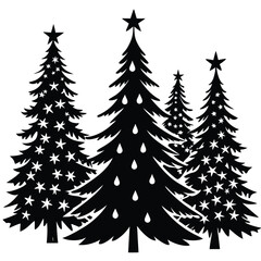 Obraz premium Black and White Silhouette of Christmas Trees with Stars