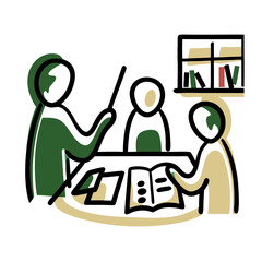 Naklejka premium Parents Helping Child with School Project in Modern Icon Style 