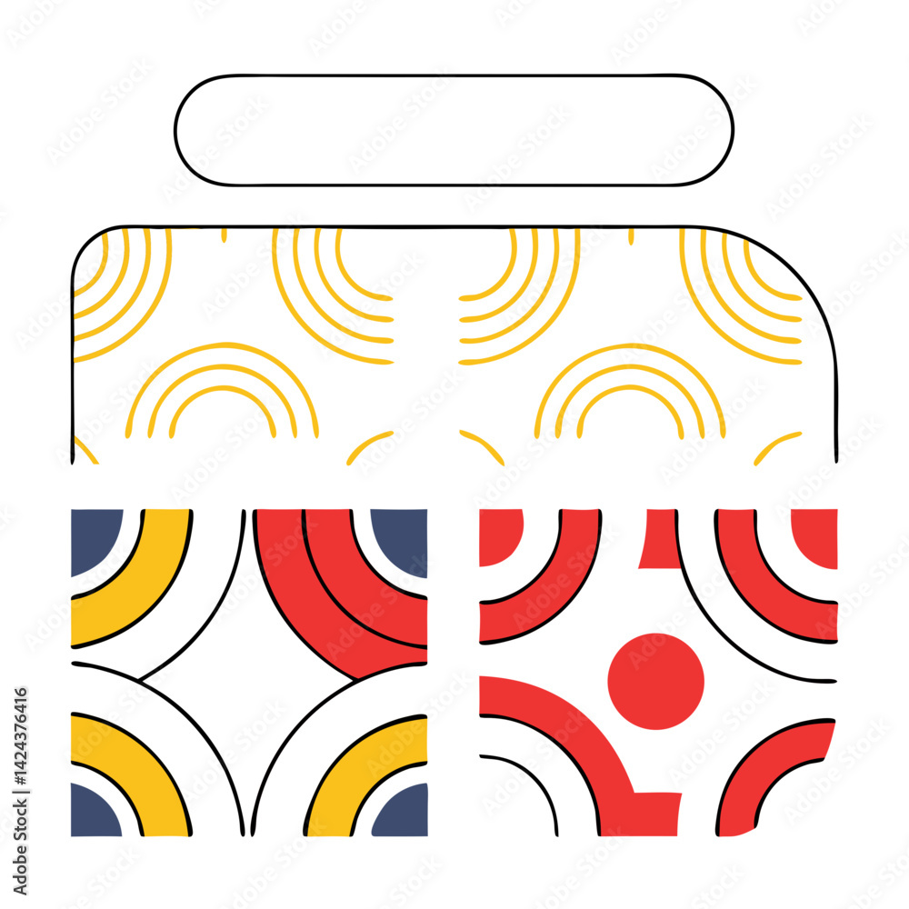 Poster vibrant geometric patterns in yellow red and blue create a playful modern design with a minimalist a