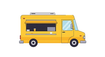 Yellow Food Truck Illustration Ready to Serve Customers