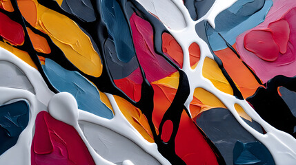 An abstract canvas featuring irregular shapes and bold colors, creating a striking and unique visual statement.