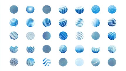 Fototapeta premium Blue circle design elements, abstract wave patterns, white background, website graphics
