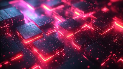 Abstract digital network, glowing cubes