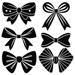 Six Black and White Bow Illustrations for Design