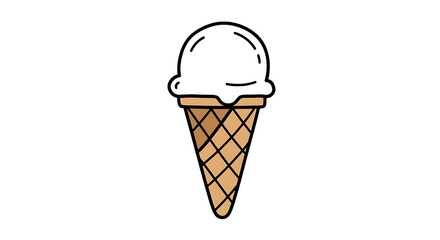 Drawing of Ice Cream Cone with Vanilla Scoop on White Background
